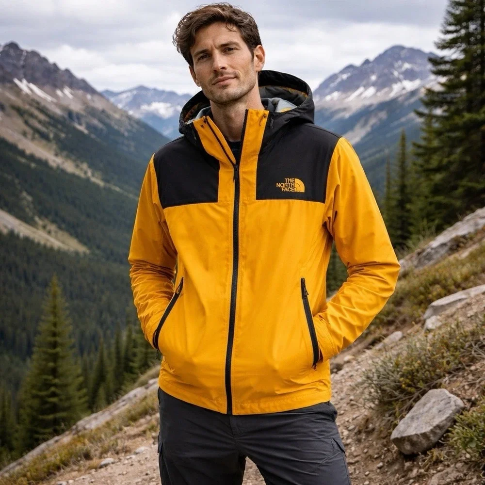 The North‎ Face Leonidas 2 Jacket Mens Small Yellow Black Hood Shell